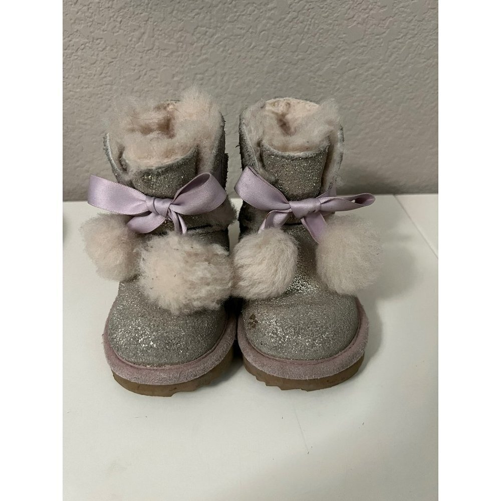 UGG | Metallic Glitter Boots Pom Pom‎ Pink Trim Sz 6 Girls